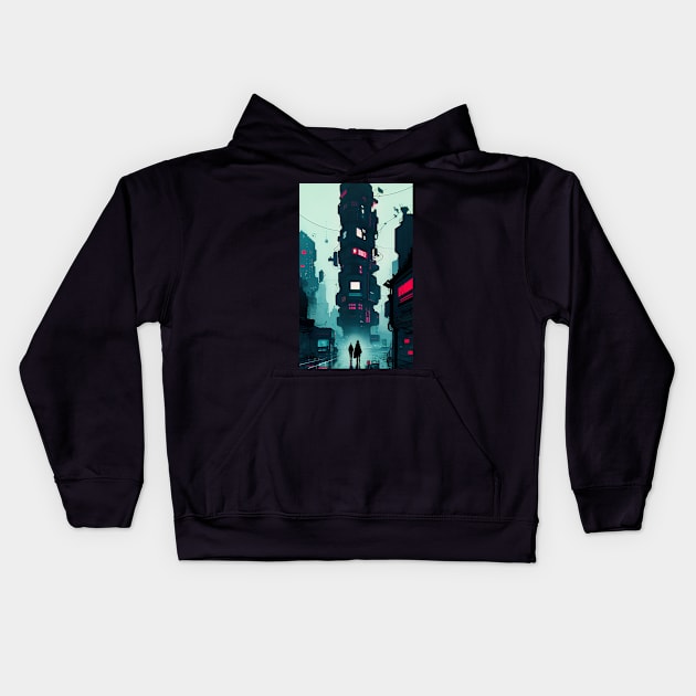 Cyberpunk TV Tower Kids Hoodie by battlerobots